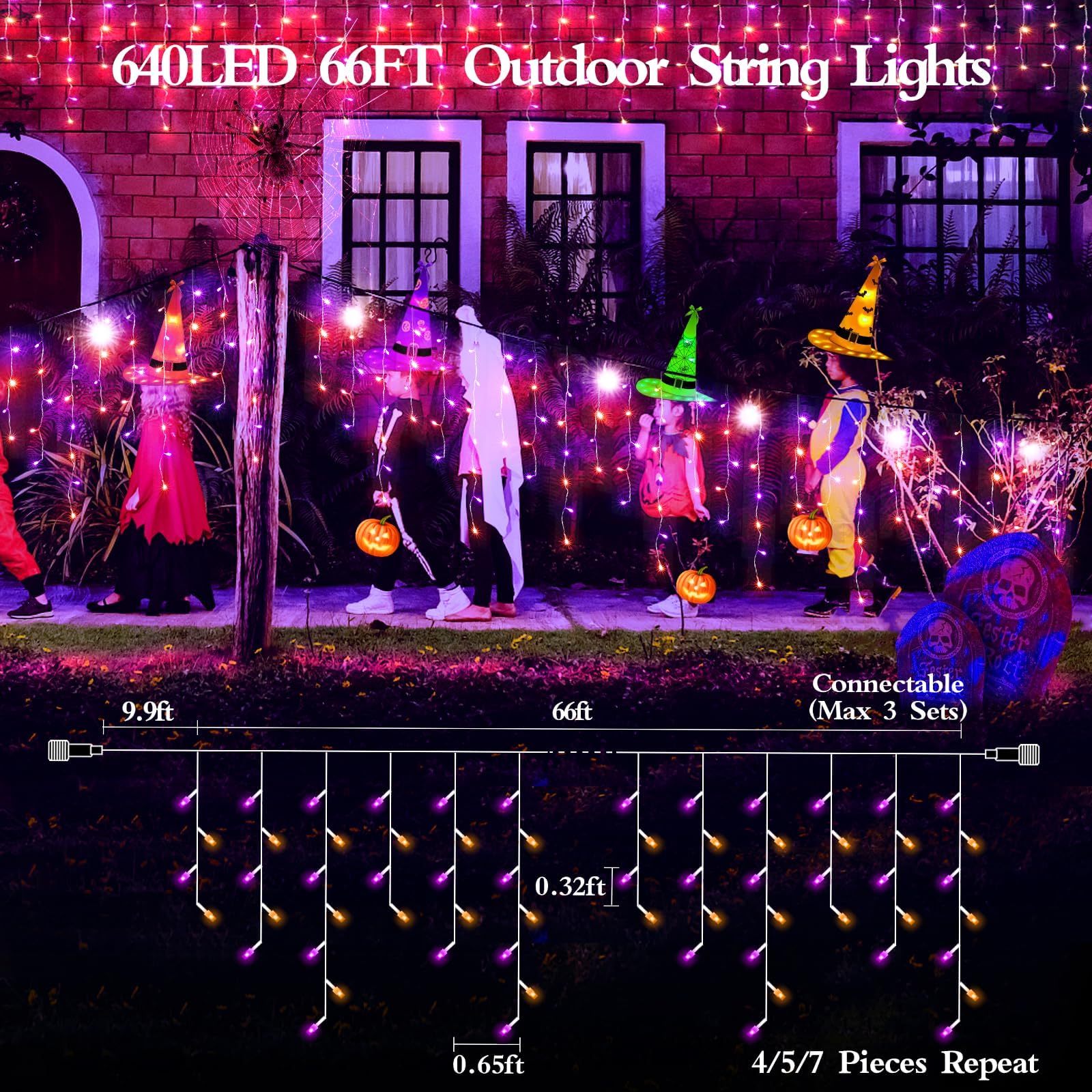 JXLEDAYY 65 FT 640 LED Halloween Lights Outdoor Decorations